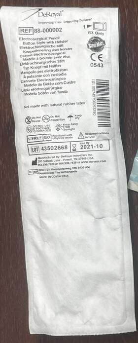 Deroyal 88-00000 Electrosurgical Pencil Button Style With Holster 88-000002 New